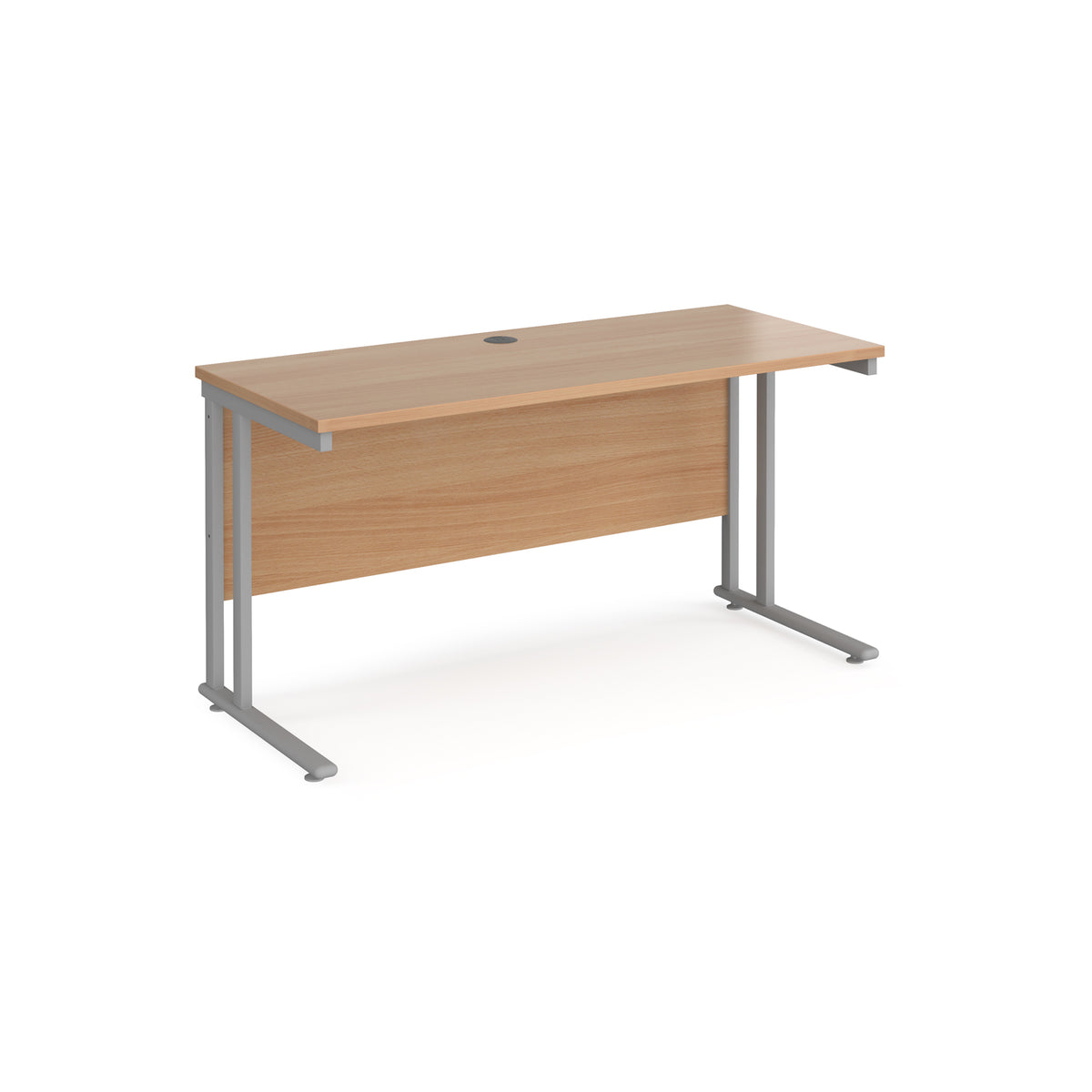 Maestro 25 straight desk 1400mm x 600mm - silver cantilever leg frame, Beech top - view 1