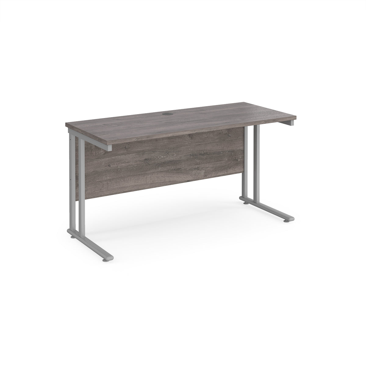 Maestro 25 straight desk 1400mm x 600mm - silver cantilever leg frame, Grey Oak Top - view 1