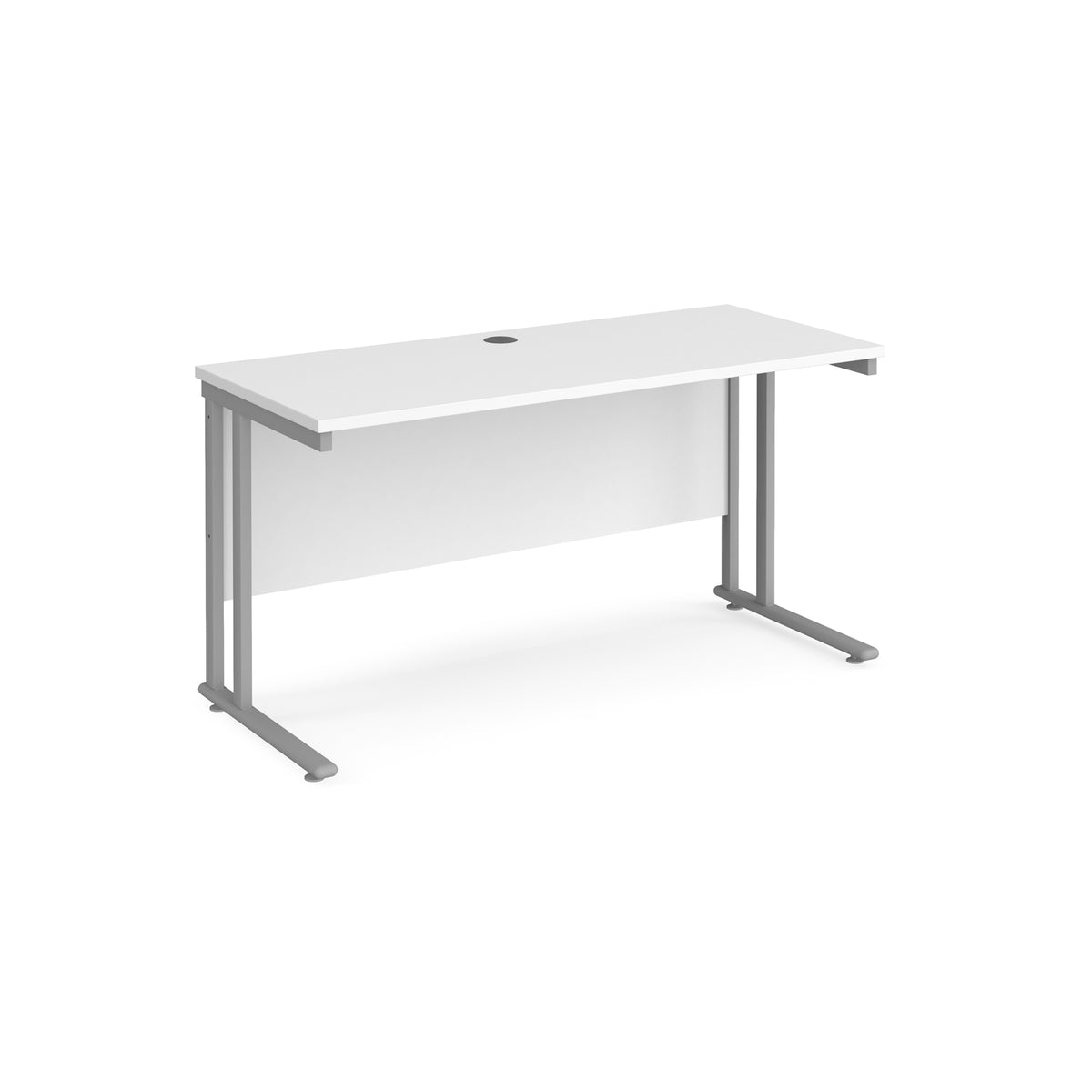 Maestro 25 straight desk 1400mm x 600mm - silver cantilever leg frame, White Top - view 1