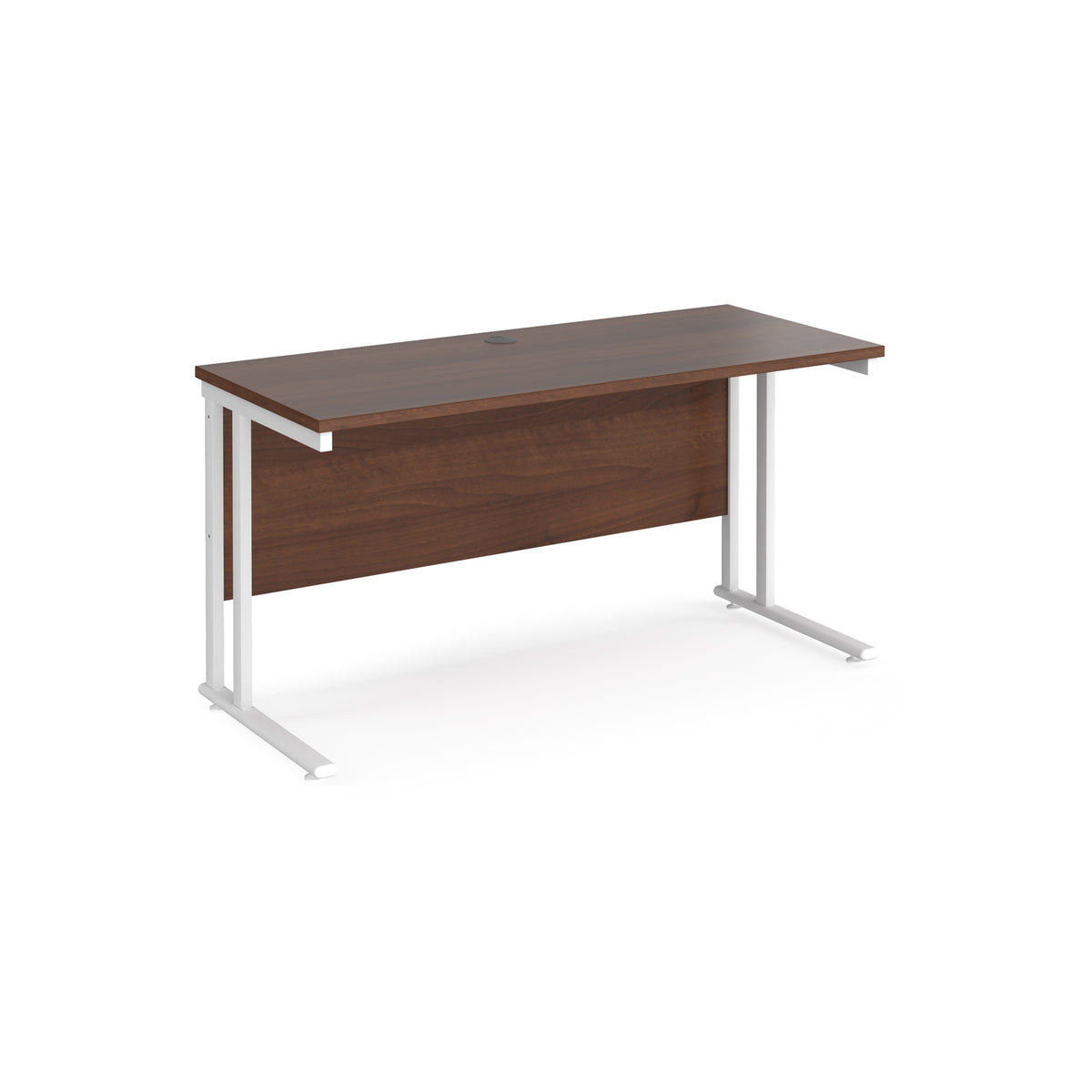 Maestro 25 straight desk 1400mm x 600mm - white cantilever leg frame, Walnut top - view 1