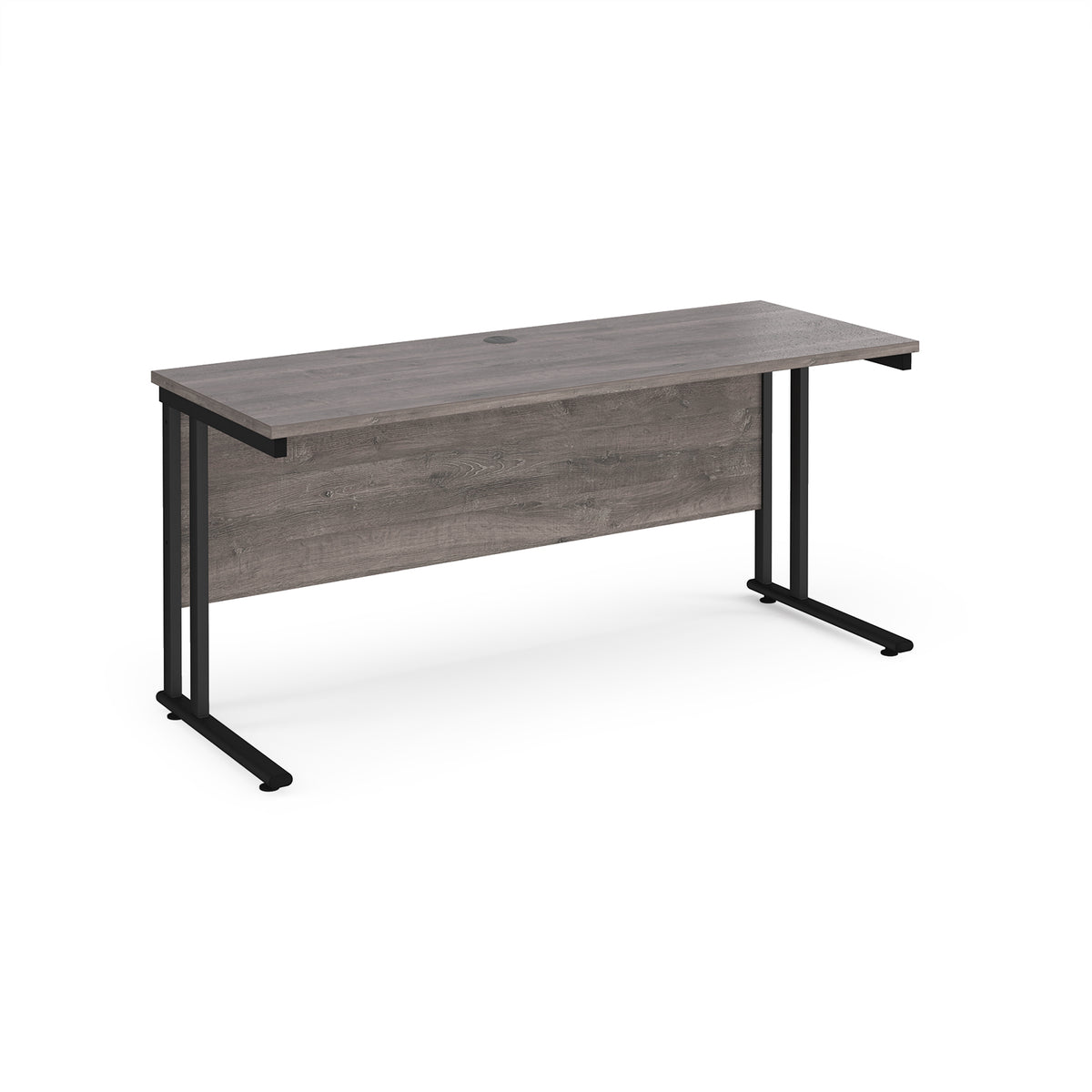Maestro 25 straight desk 1600mm x 600mm - black cantilever leg frame, Grey Oak Top - view 1