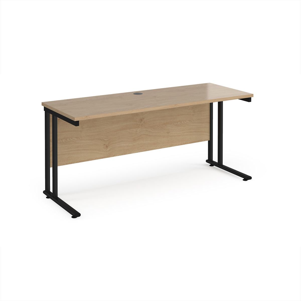 Maestro 25 straight desk 1600mm x 600mm - black cantilever leg frame, Kendal Oak Top - view 1