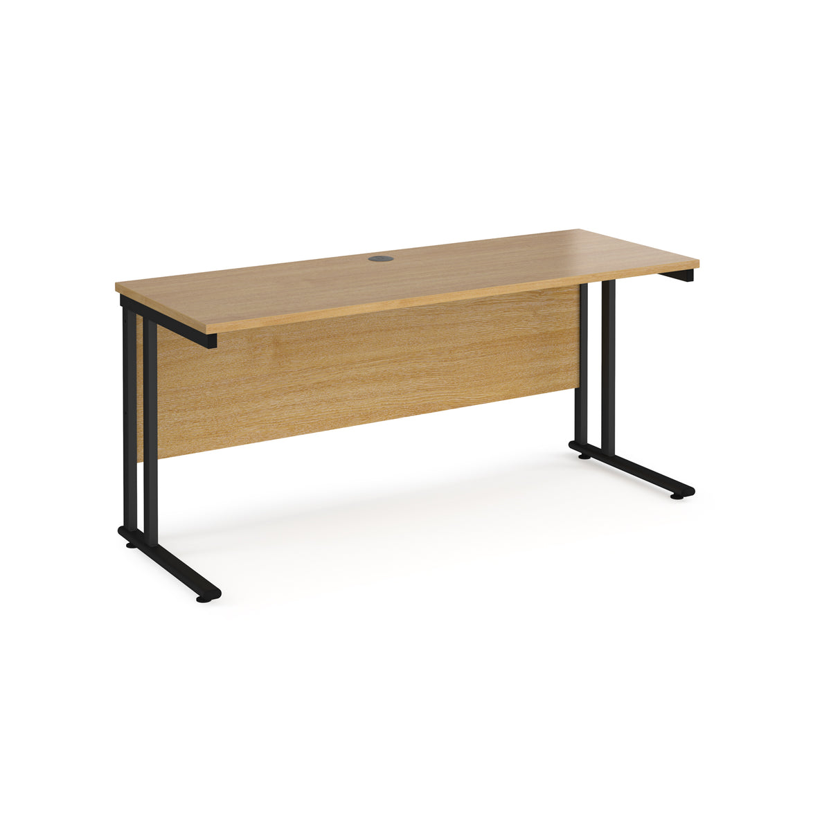 Maestro 25 straight desk 1600mm x 600mm - black cantilever leg frame, Oak Top - view 1