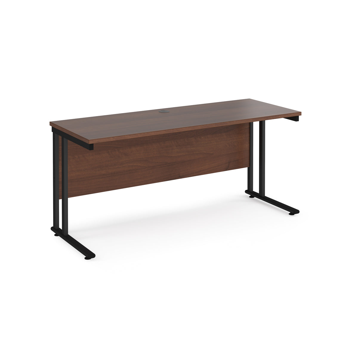 Maestro 25 straight desk 1600mm x 600mm - black cantilever leg frame, Walnut top - view 1