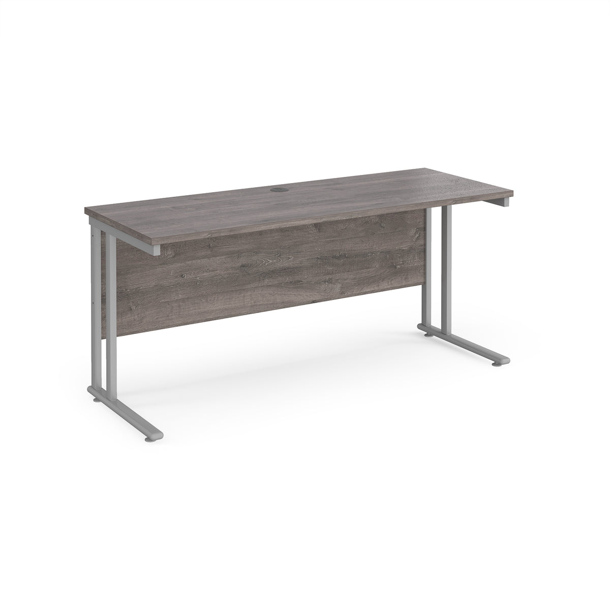 Maestro 25 straight desk 1600mm x 600mm - silver cantilever leg frame, Grey Oak Top - view 1