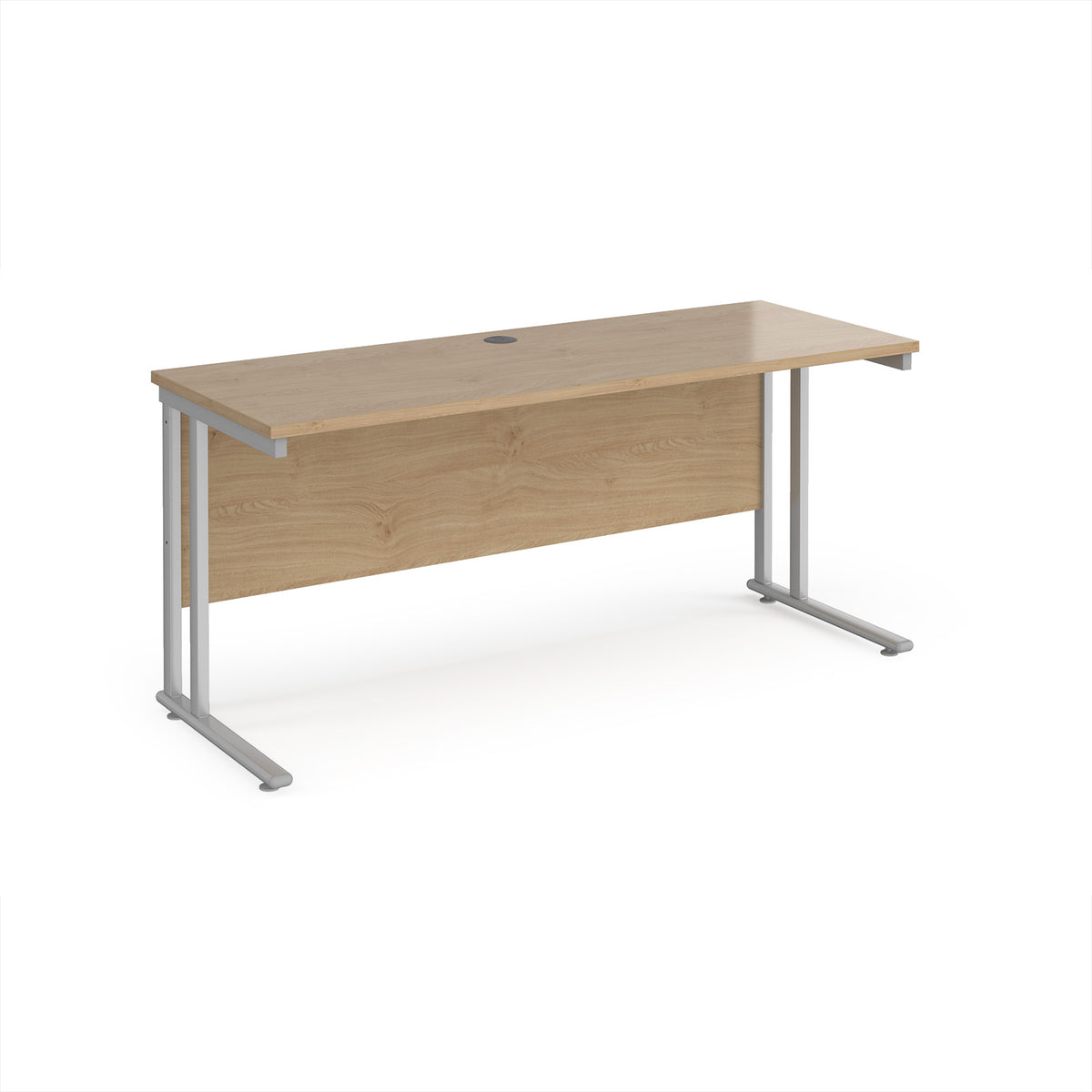 Maestro 25 straight desk 1600mm x 600mm - silver cantilever leg frame, Kendal Oak Top - view 1