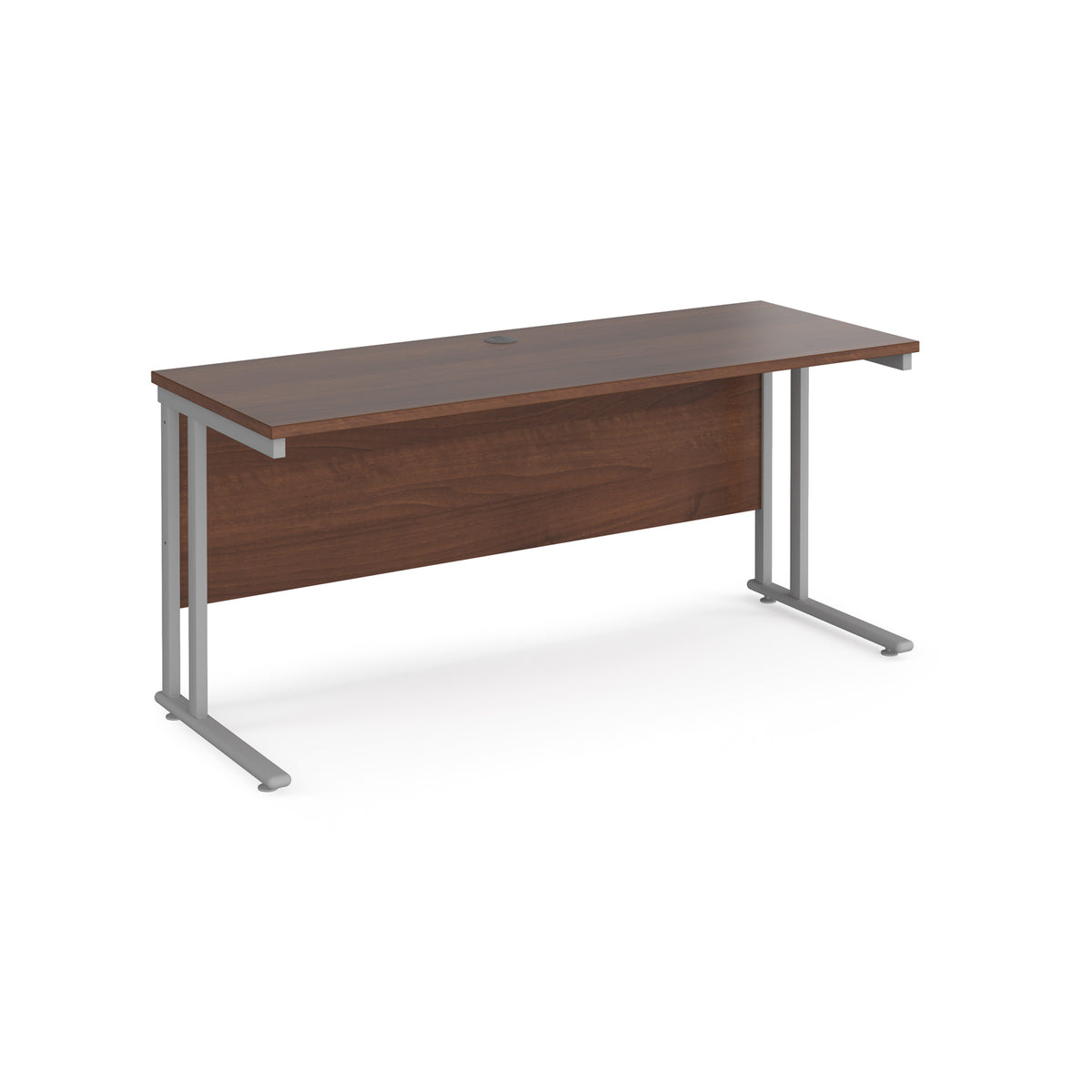 Maestro 25 straight desk 1600mm x 600mm - silver cantilever leg frame, Walnut top - view 1