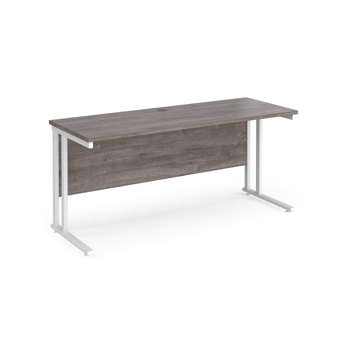 Maestro 25 straight desk 1600mm x 600mm - white cantilever leg frame, Grey Oak Top - view 1