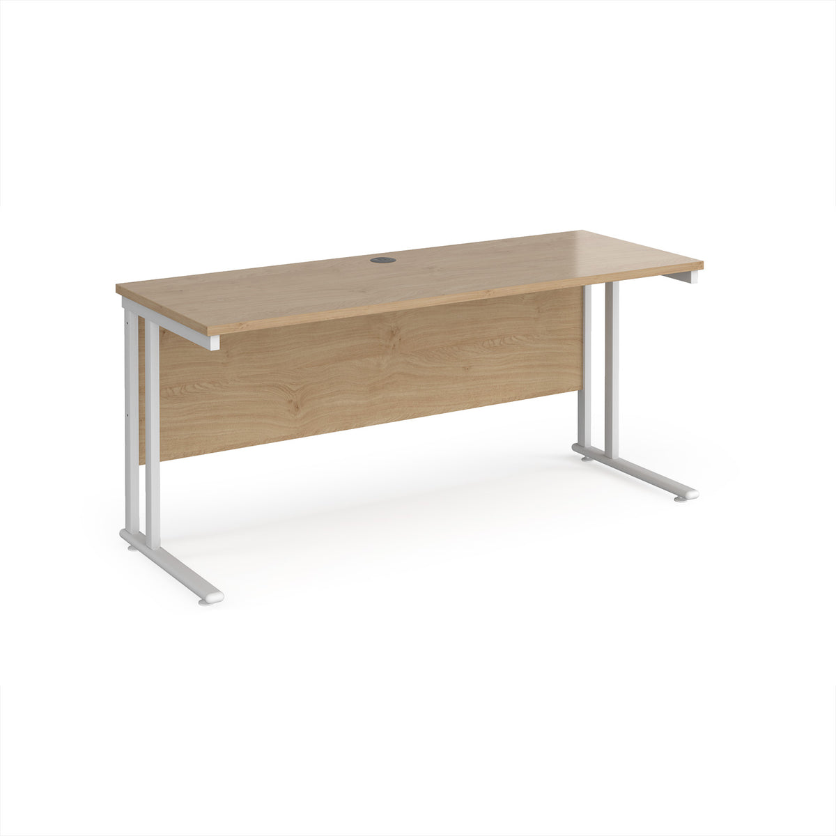 Maestro 25 straight desk 1600mm x 600mm - white cantilever leg frame, Kendal Oak Top - view 1