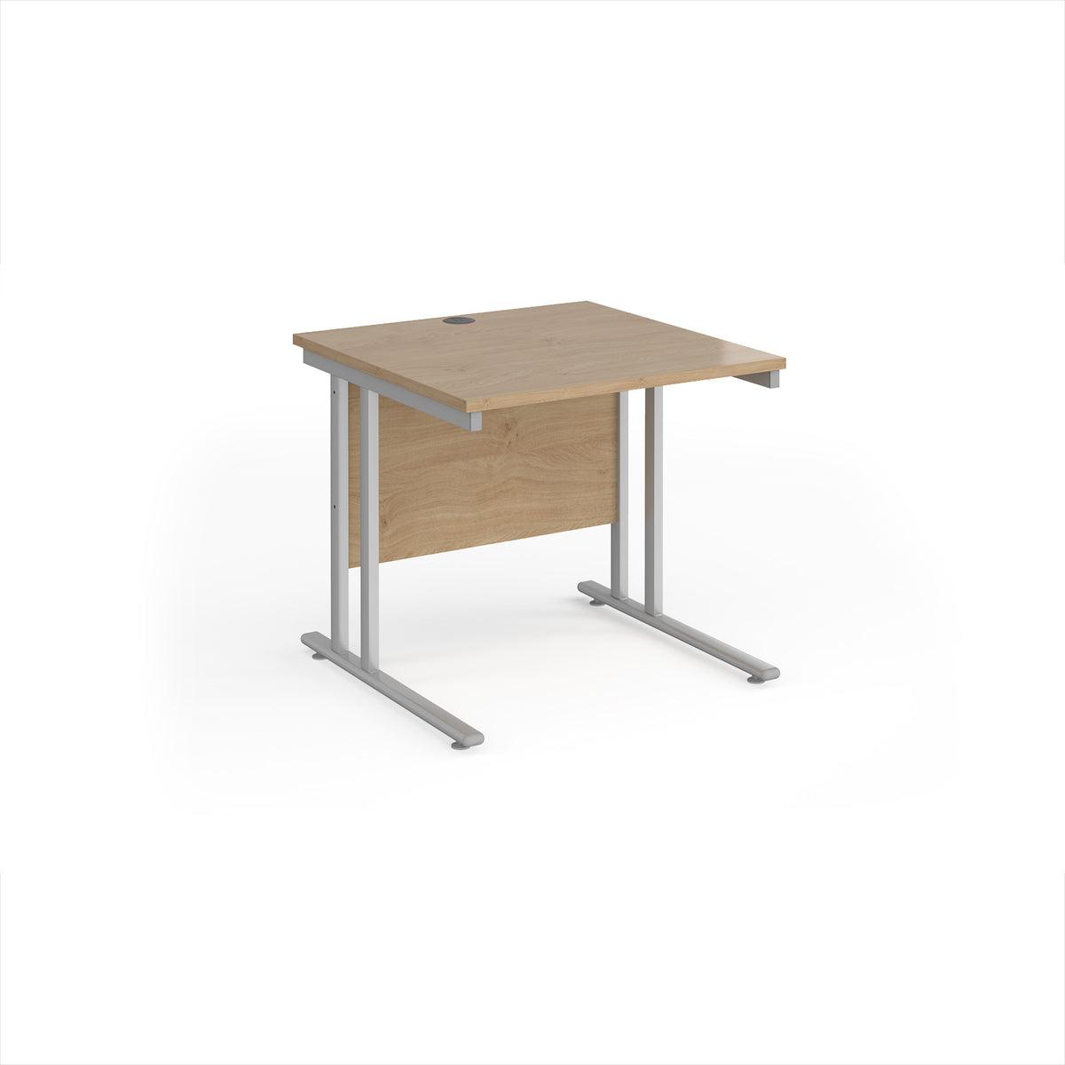 Maestro 25 straight desk 800mm x 800mm - silver cantilever leg frame, Kendal Oak Top - view 1