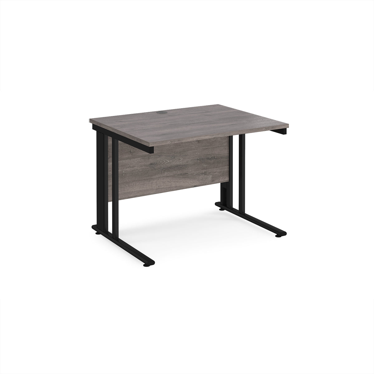 Maestro 25 straight desk 1000mm x 800mm - black cable managed leg frame, Grey Oak Top - view 1