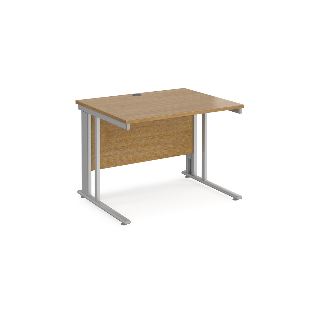 Maestro 25 straight desk 1000mm x 800mm - silver cable managed leg frame, Oak Top - view 1