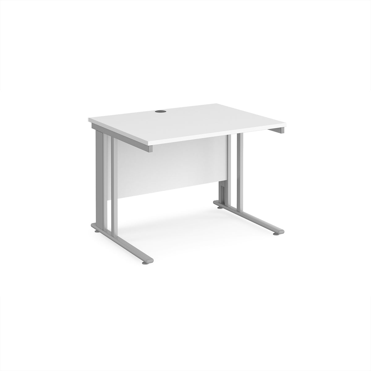Maestro 25 straight desk 1000mm x 800mm - silver cable managed leg frame, White Top - view 1