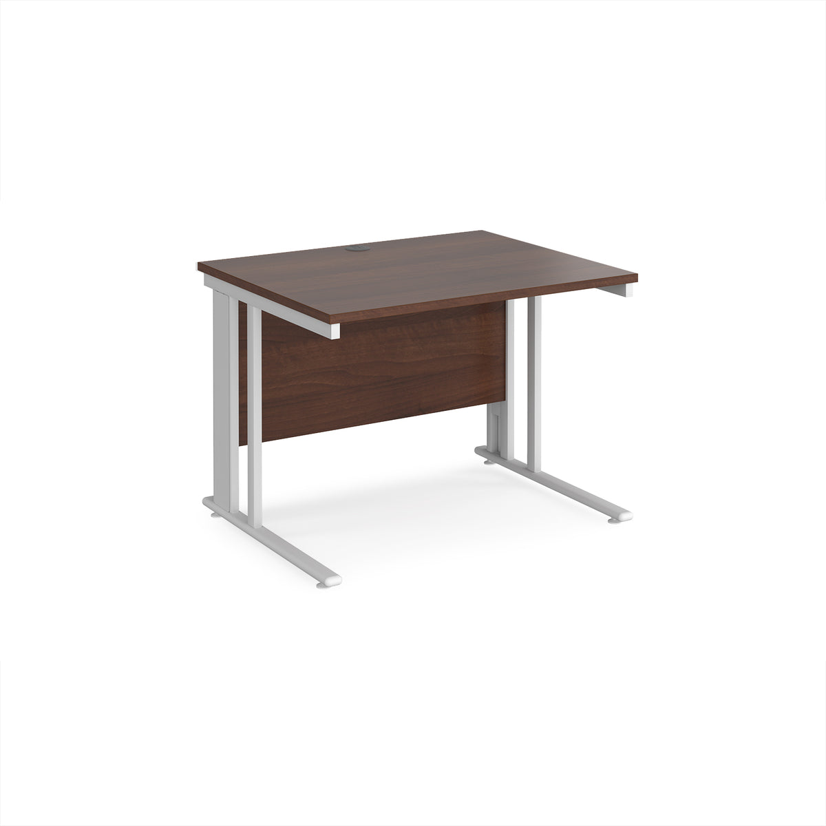 Maestro 25 straight desk 1000mm x 800mm - white cable managed leg frame, Walnut top - view 1