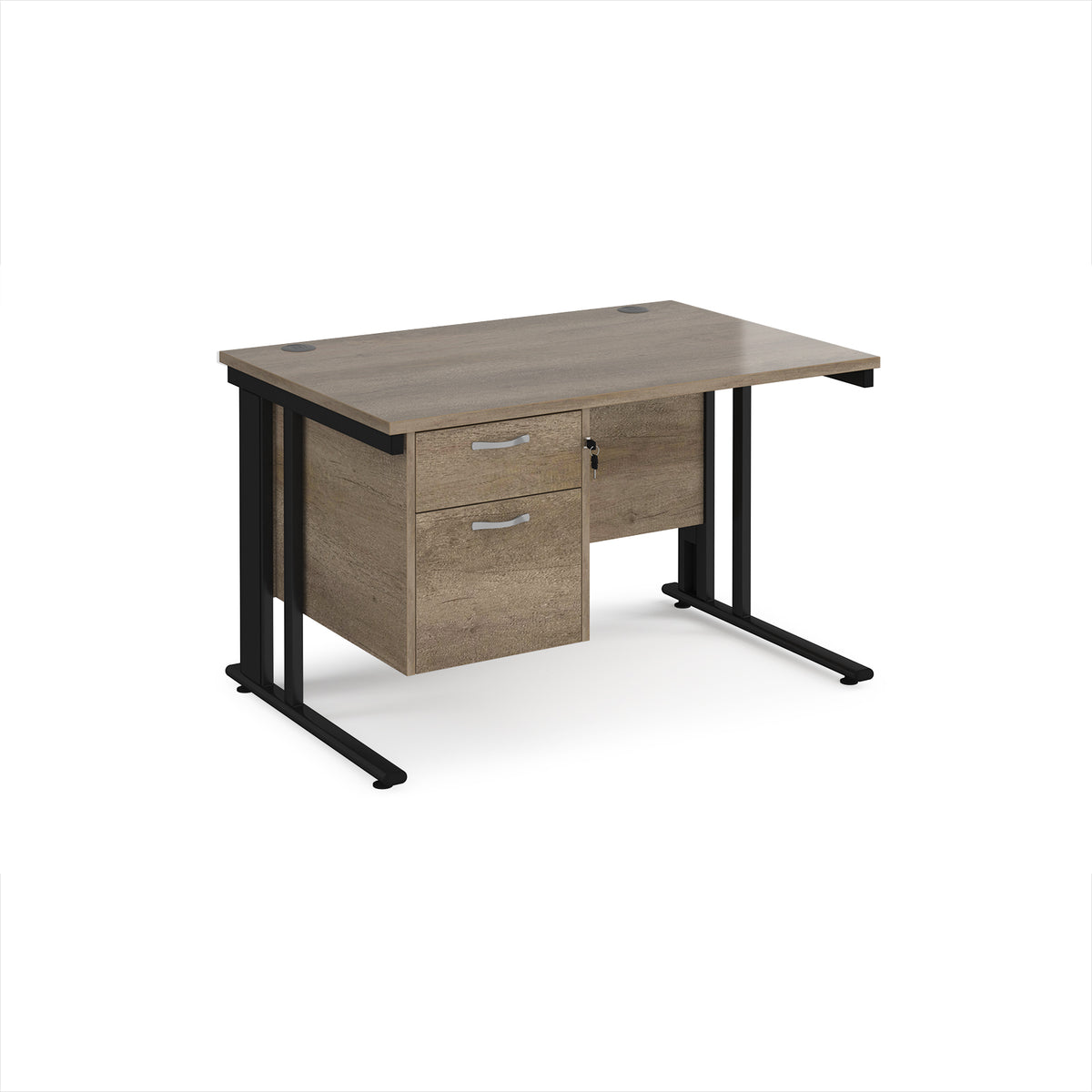 Maestro 25 straight desk 1200mm x 800mm with 2 drawer pedestal - black cable managed leg frame, Nebraska Oak Top - view 1