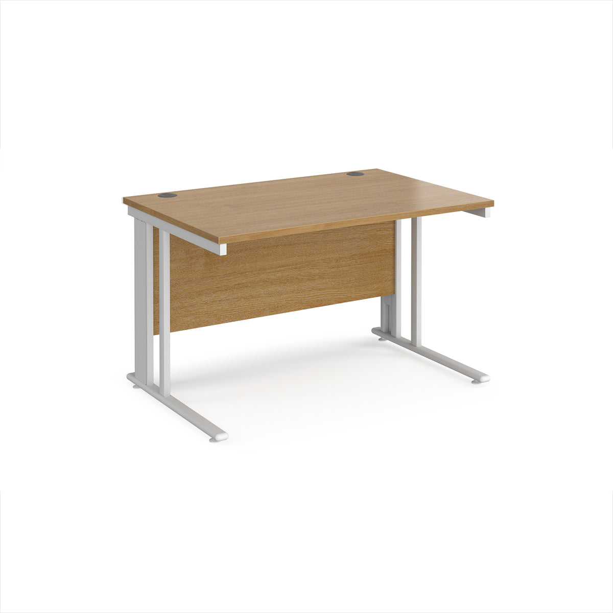 Maestro 25 straight desk 1200mm x 800mm - white cable managed leg frame, Oak Top - view 1