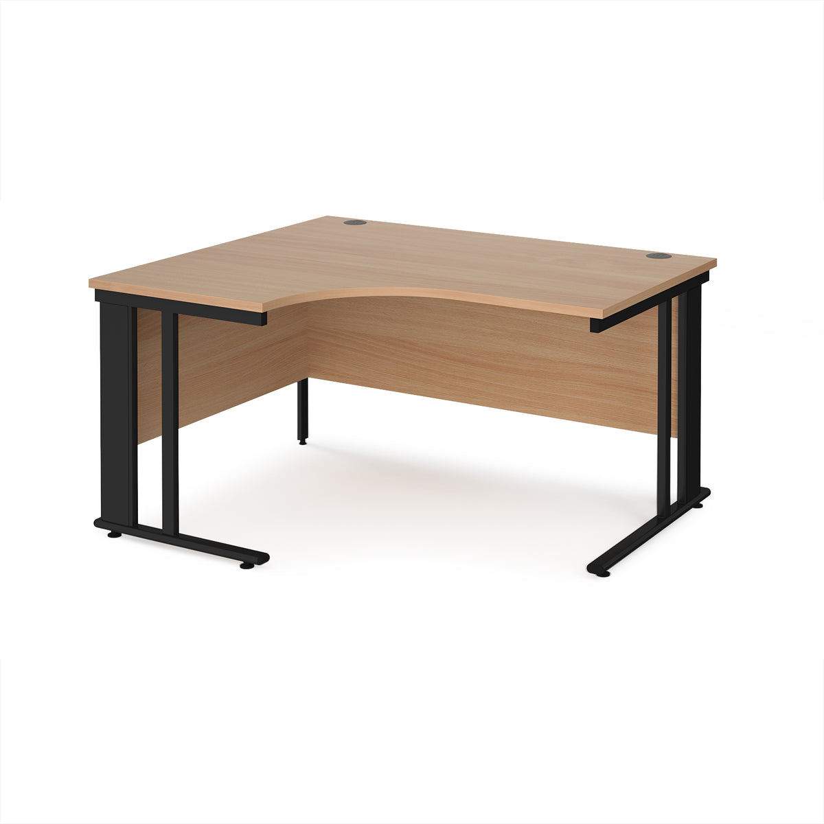 Maestro 25 left hand ergonomic desk 1400mm wide - black cable managed leg frame, Beech top - view 1