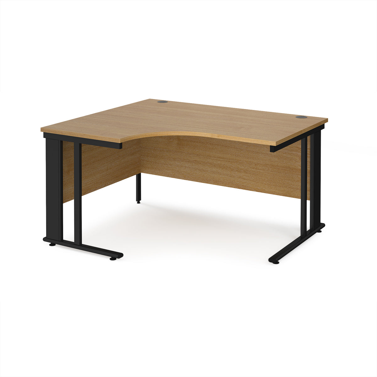 Maestro 25 left hand ergonomic desk 1400mm wide - black cable managed leg frame, Oak Top - view 1