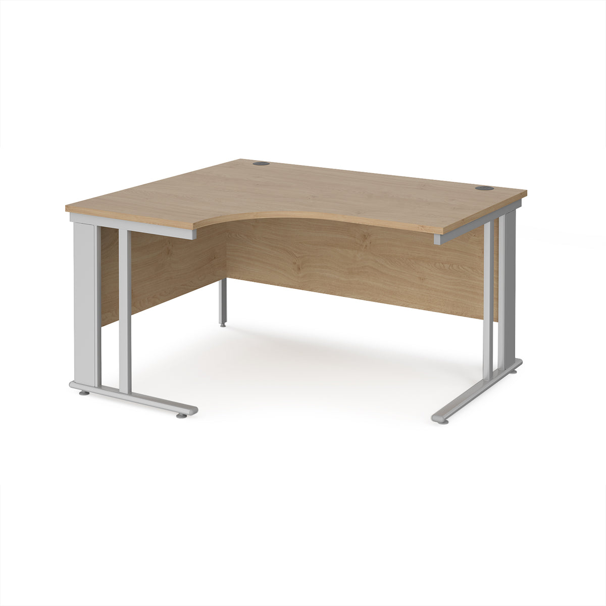 Maestro 25 left hand ergonomic desk 1400mm wide - silver cable managed leg frame, Kendal Oak Top - view 1