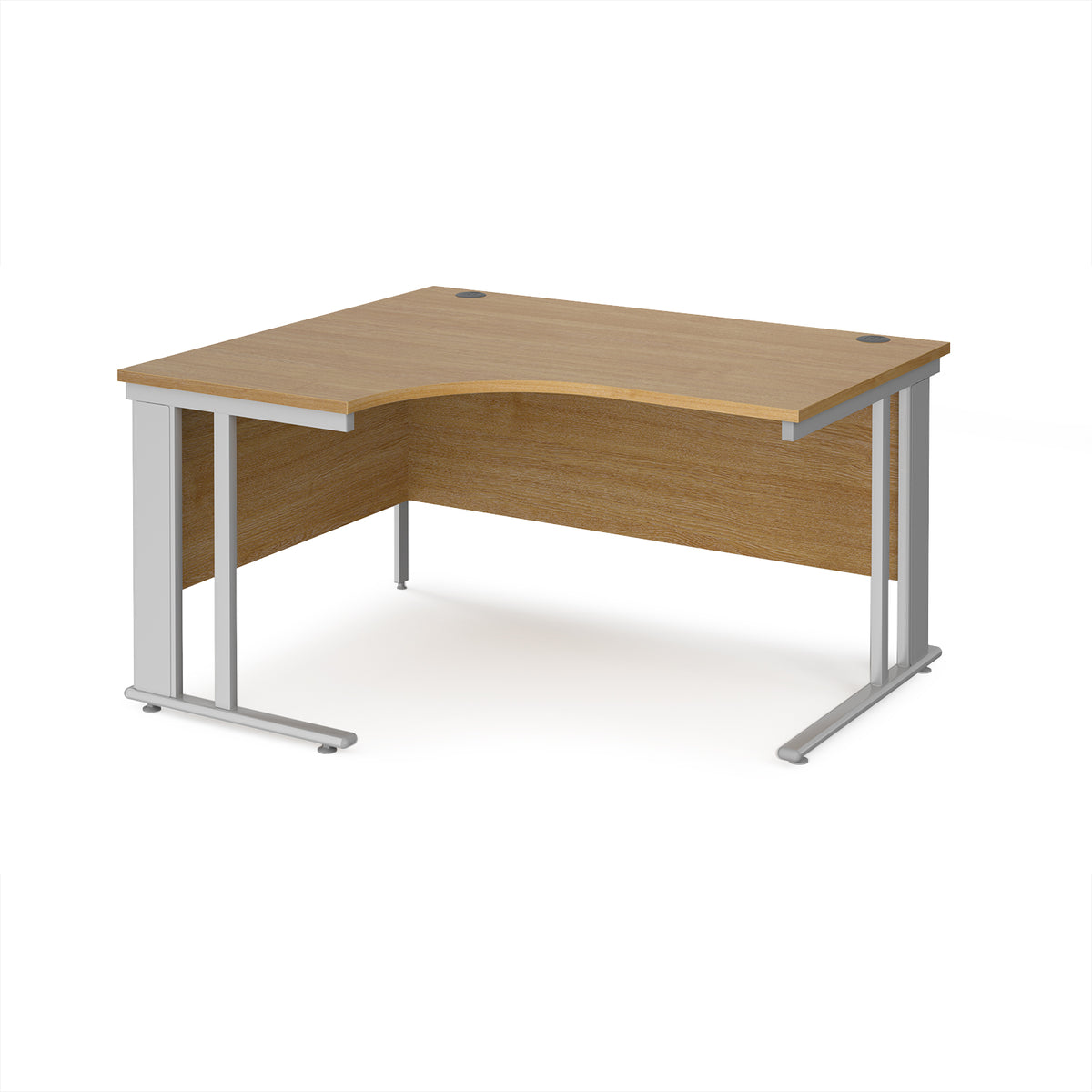 Maestro 25 left hand ergonomic desk 1400mm wide - silver cable managed leg frame, Oak Top - view 1