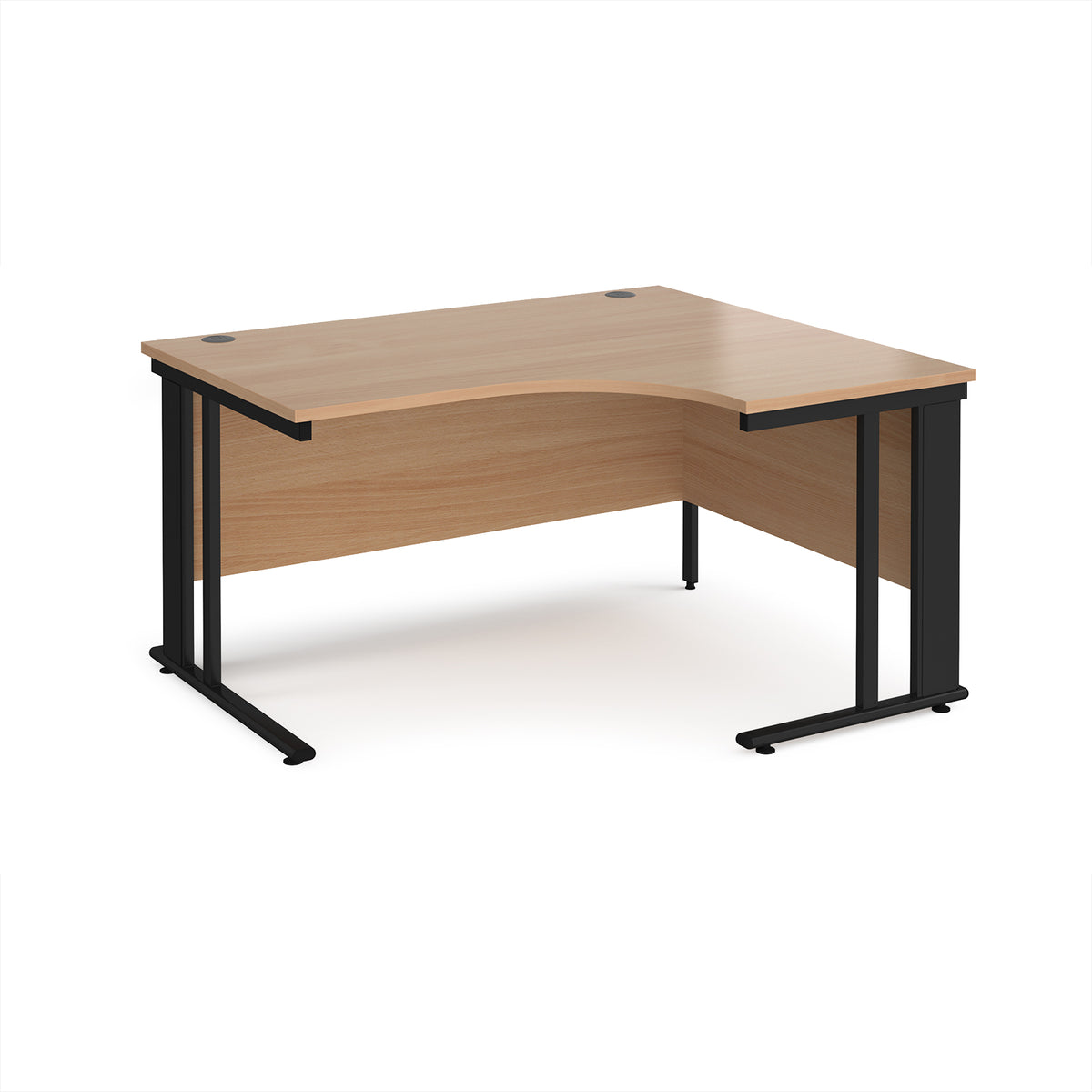 Maestro 25 right hand ergonomic desk 1400mm wide - black cable managed leg frame, Beech top - view 1