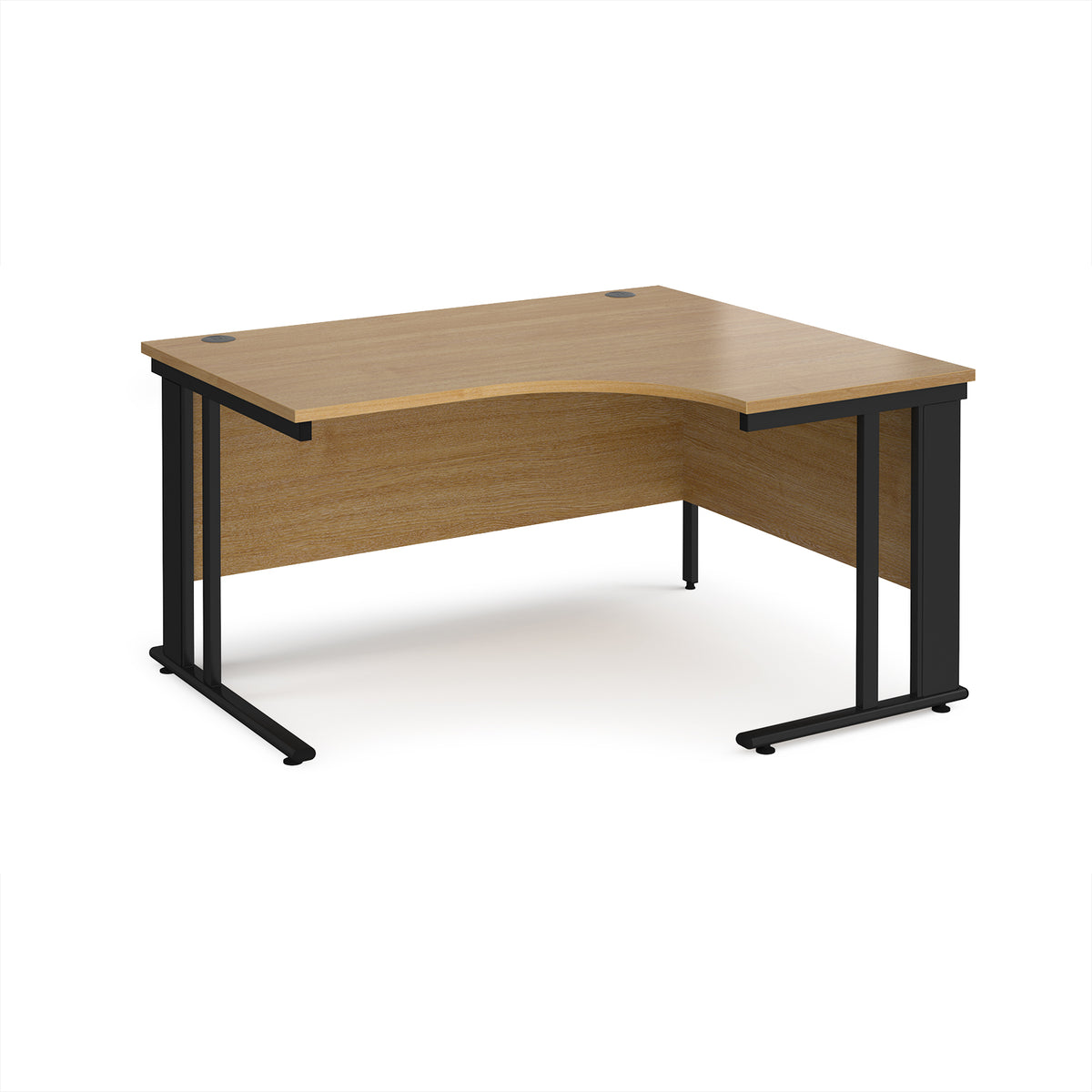 Maestro 25 right hand ergonomic desk 1400mm wide - black cable managed leg frame, Oak Top - view 1