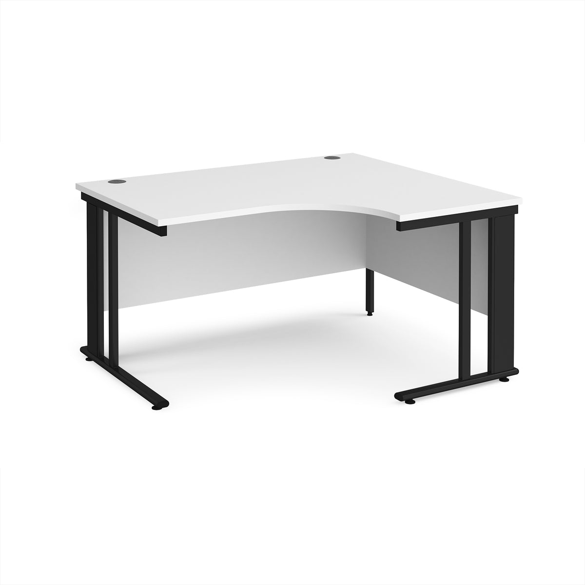 Maestro 25 right hand ergonomic desk 1400mm wide - black cable managed leg frame, White Top - view 1