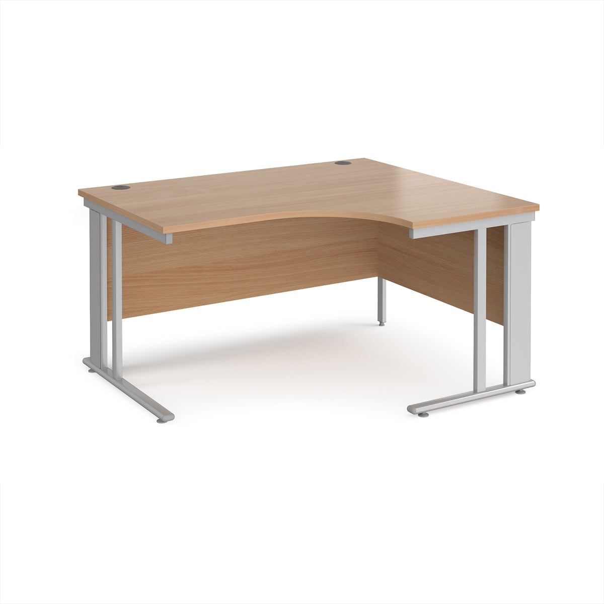 Maestro 25 right hand ergonomic desk 1400mm wide - silver cable managed leg frame, Beech top - view 1