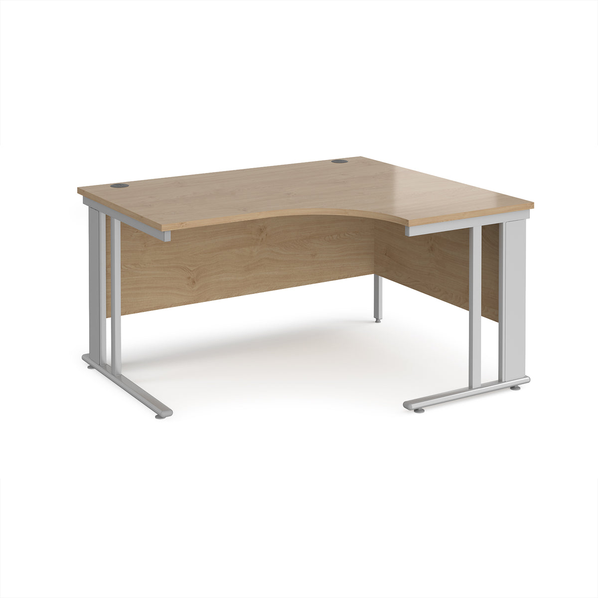Maestro 25 right hand ergonomic desk 1400mm wide - silver cable managed leg frame, Kendal Oak Top - view 1