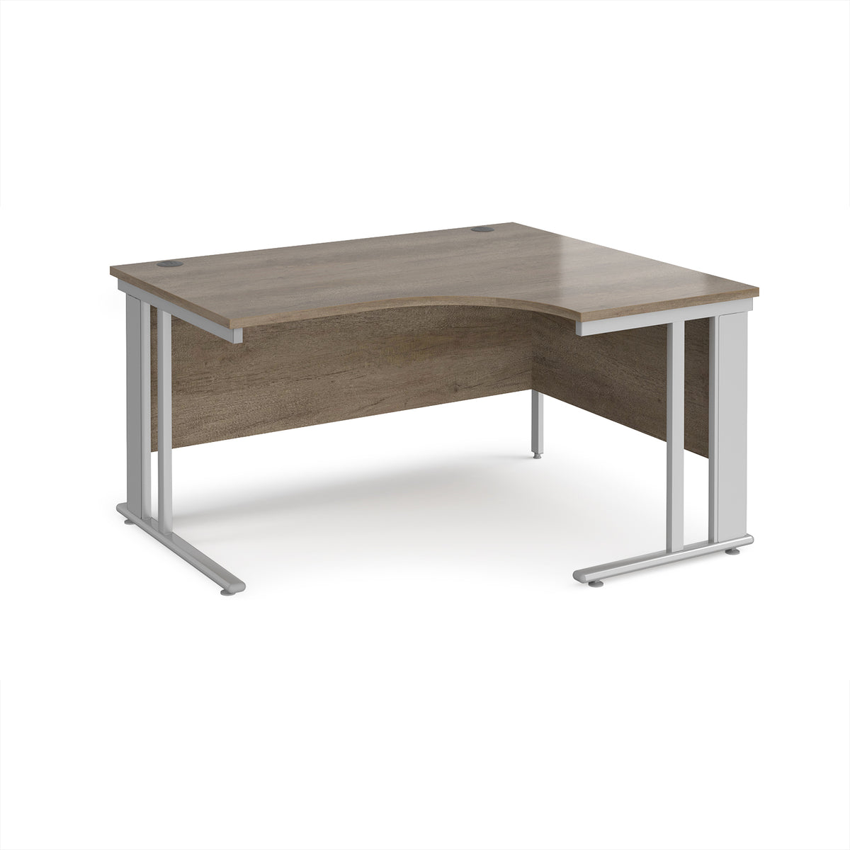 Maestro 25 right hand ergonomic desk 1400mm wide - silver cable managed leg frame, Nebraska Oak Top - view 1