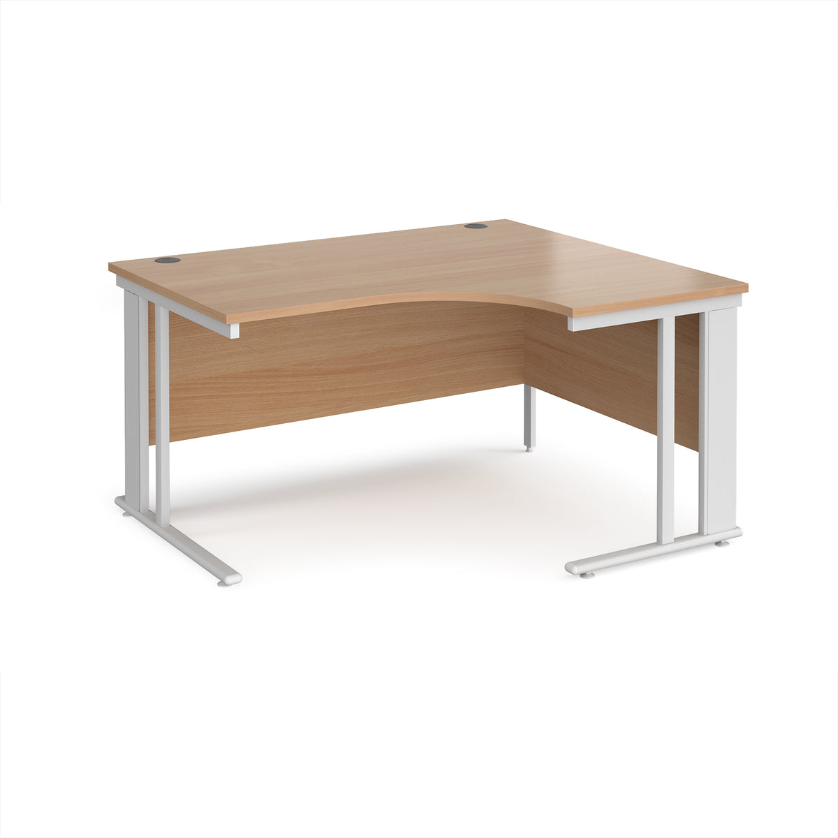 Maestro 25 right hand ergonomic desk 1400mm wide - white cable managed leg frame, Beech top - view 1