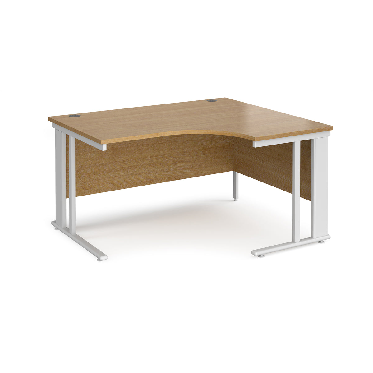 Maestro 25 right hand ergonomic desk 1400mm wide - white cable managed leg frame, Oak Top - view 1