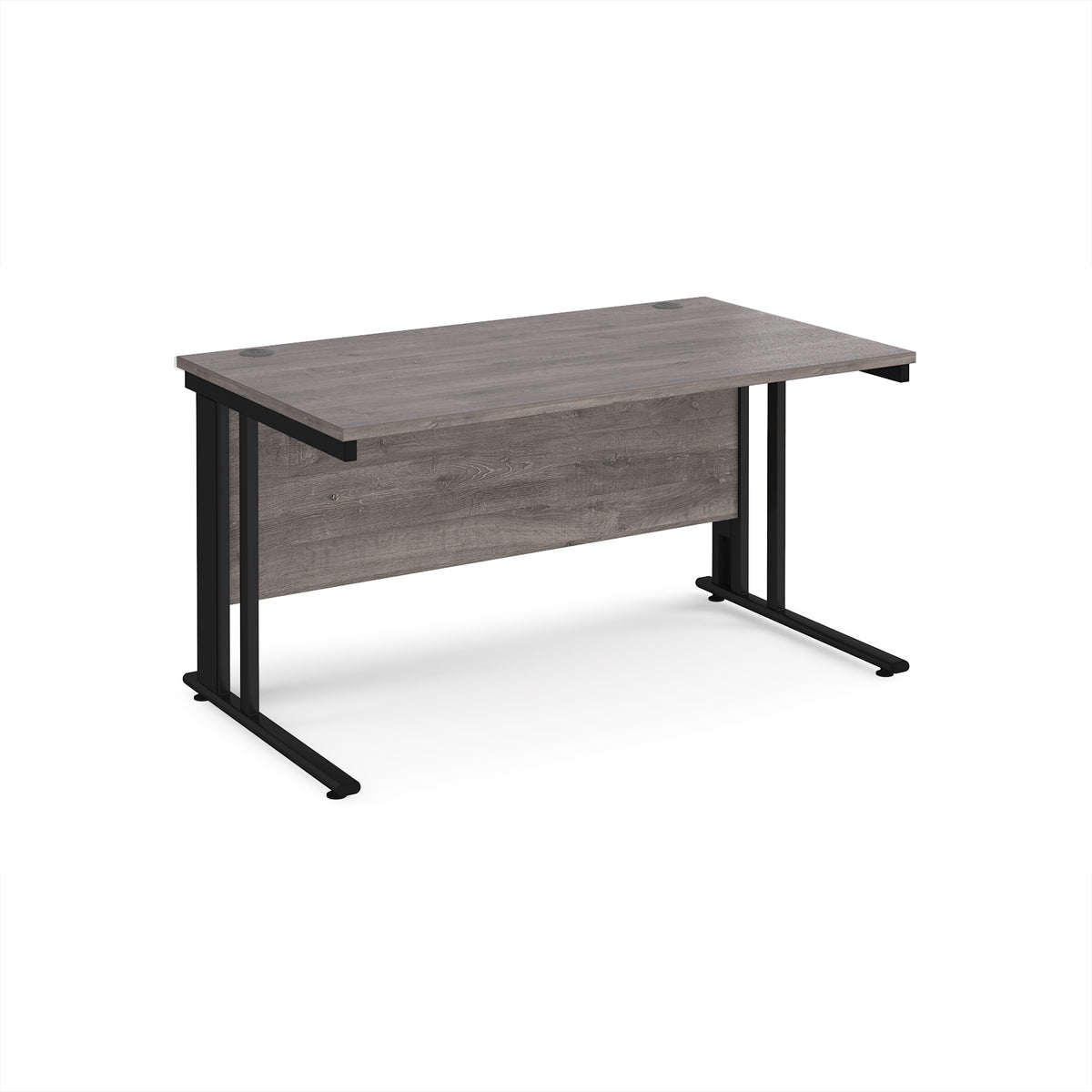 Maestro 25 straight desk 1400mm x 800mm - black cable managed leg frame, Grey Oak Top - view 1