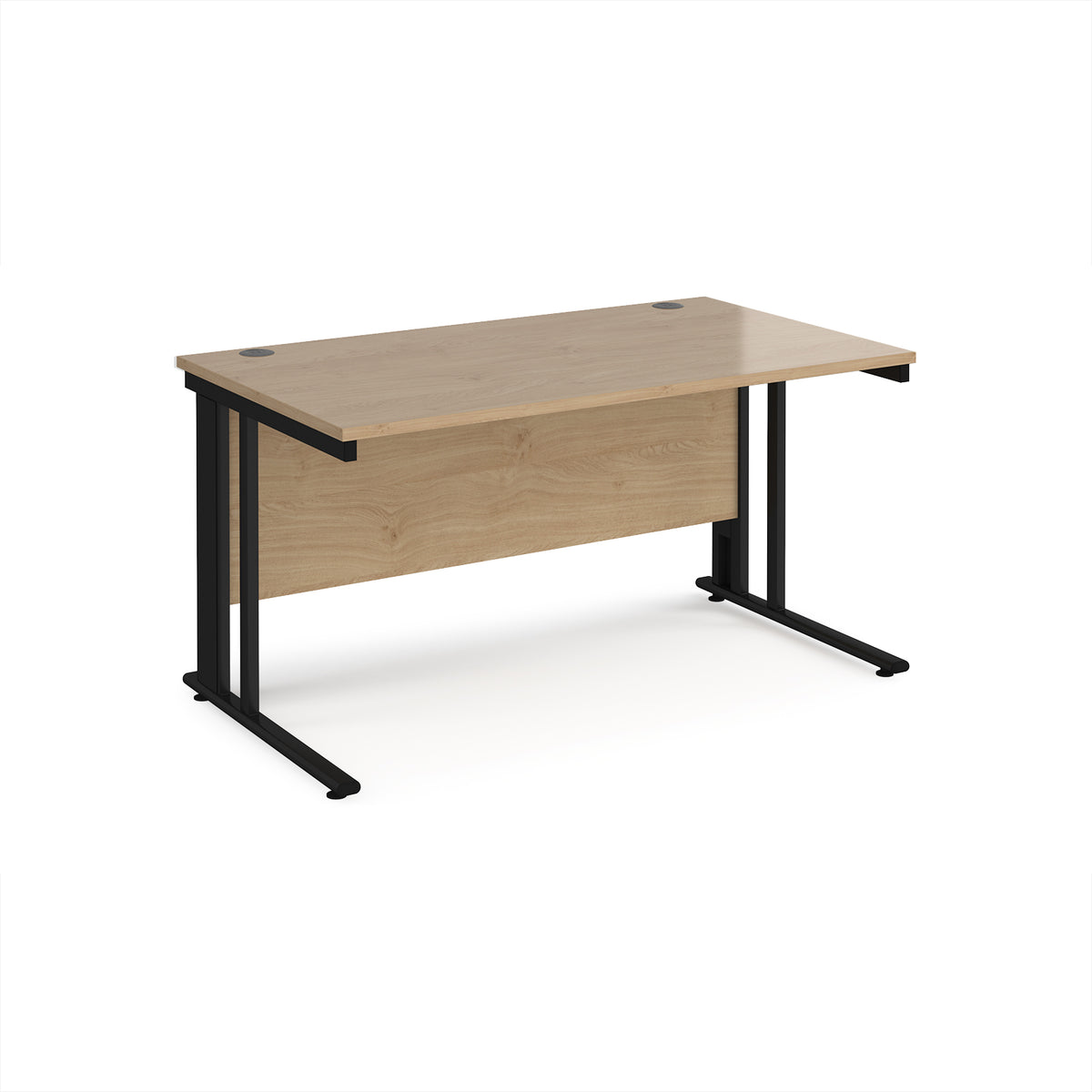 Maestro 25 straight desk 1400mm x 800mm - black cable managed leg frame, Kendal top - view 1
