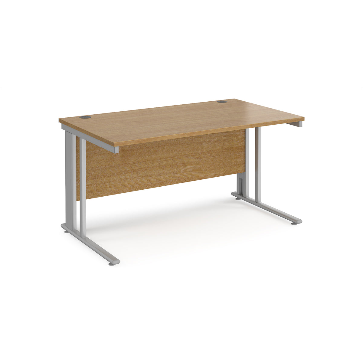 Maestro 25 straight desk 1400mm x 800mm - silver cable managed leg frame, Oak Top - view 1