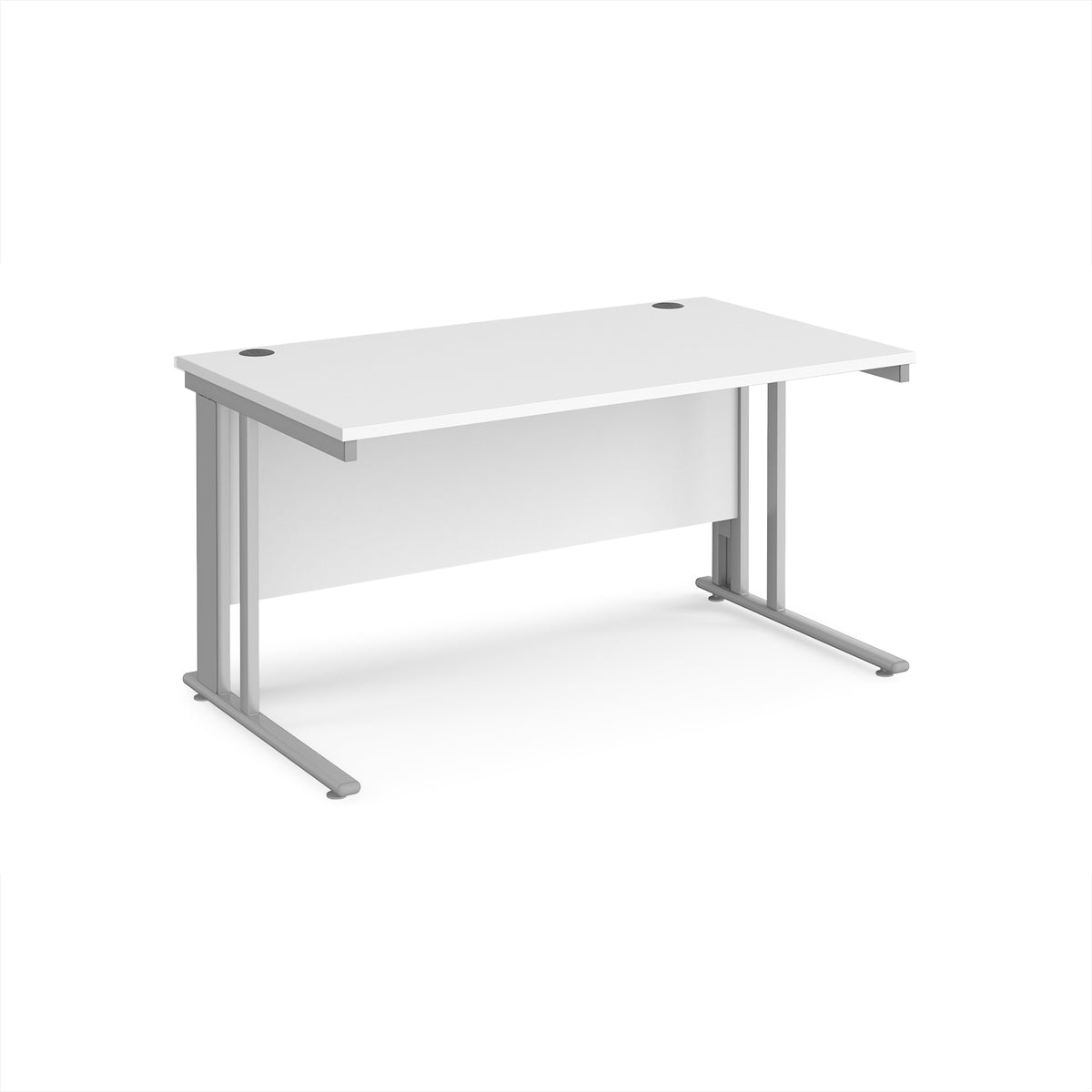 Maestro 25 straight desk 1400mm x 800mm - silver cable managed leg frame, White Top - view 1