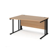 Maestro 25 left hand wave desk 1400mm wide - black cable managed leg frame, Beech top - view 1