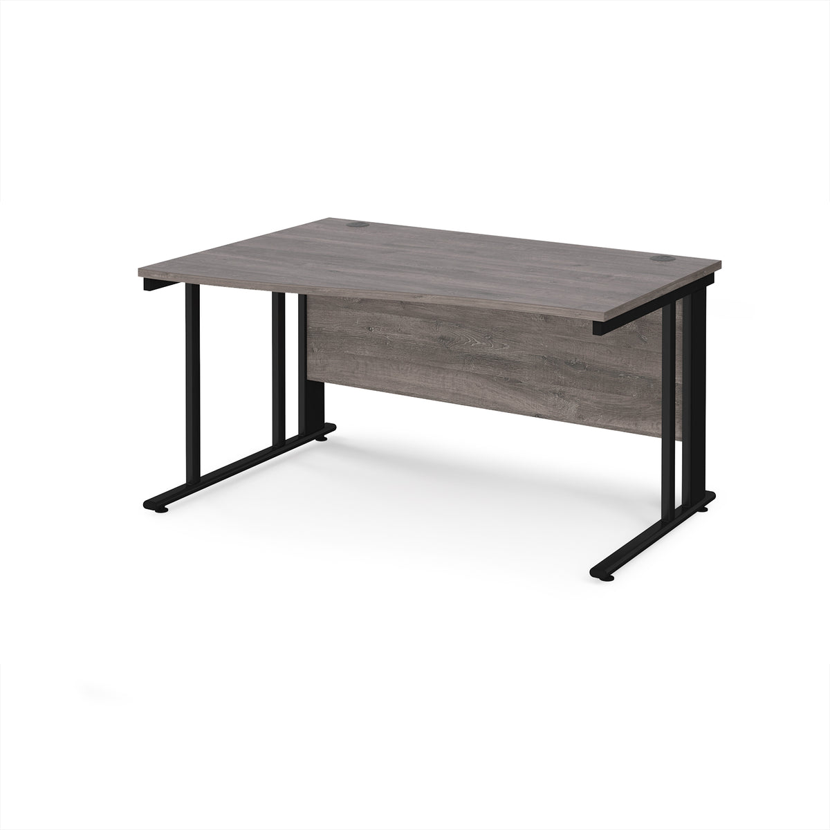 Maestro 25 left hand wave desk 1400mm wide - black cable managed leg frame, Grey Oak Top - view 1