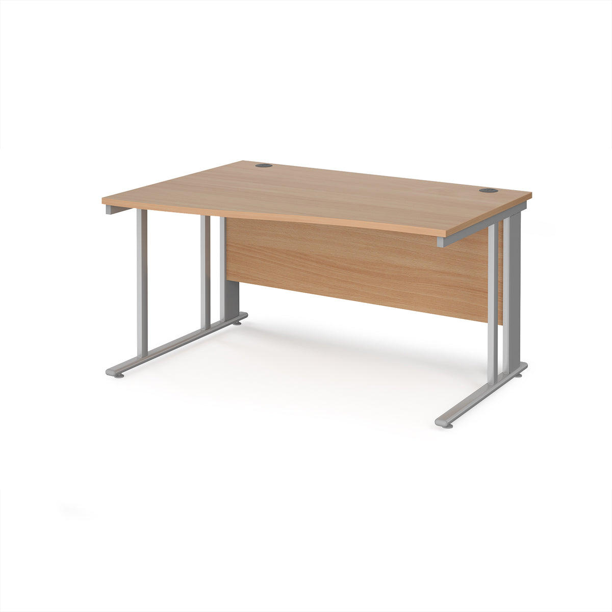Maestro 25 left hand wave desk 1400mm wide - silver cable managed leg frame, Beech top - view 1