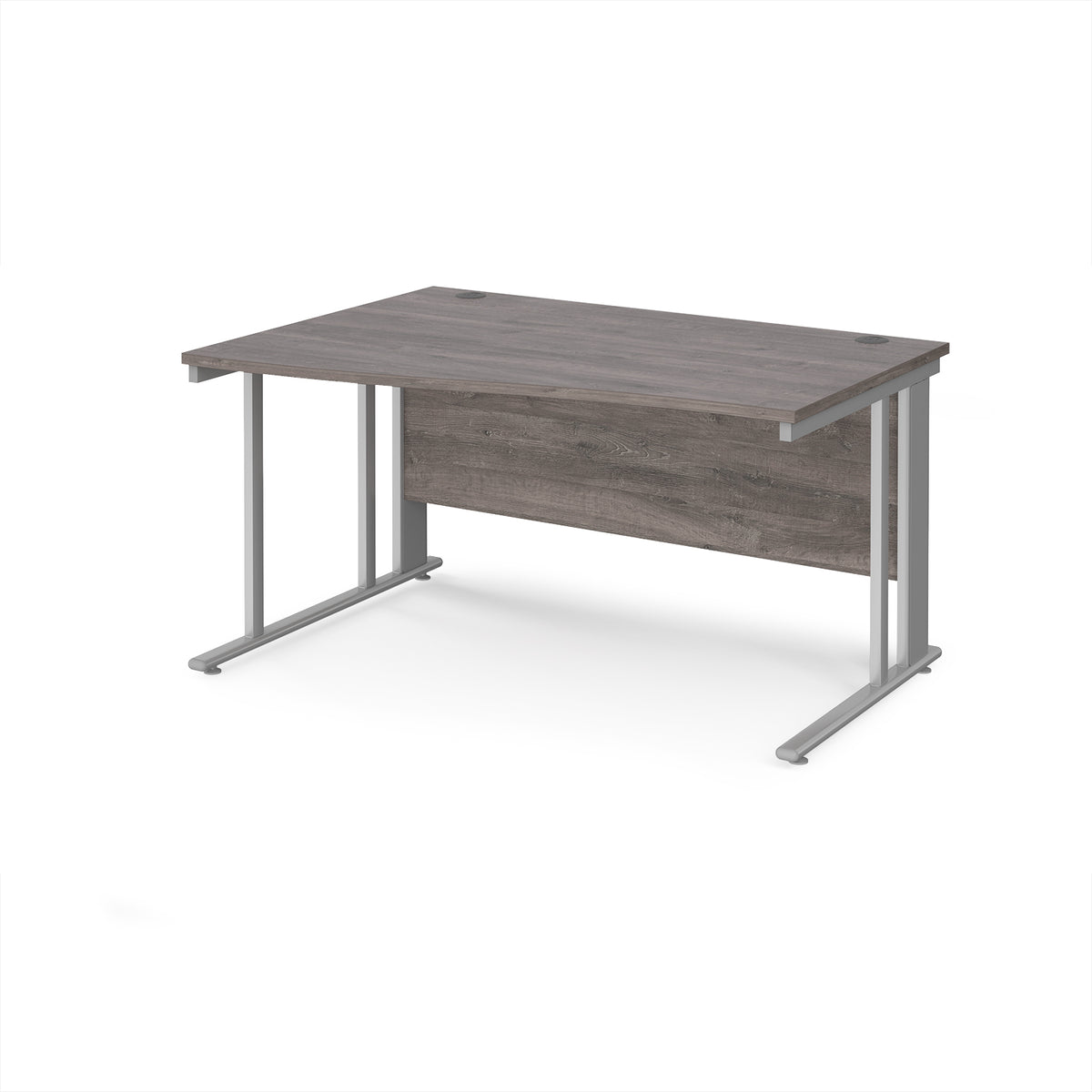 Maestro 25 left hand wave desk 1400mm wide - silver cable managed leg frame, Grey Oak Top - view 1