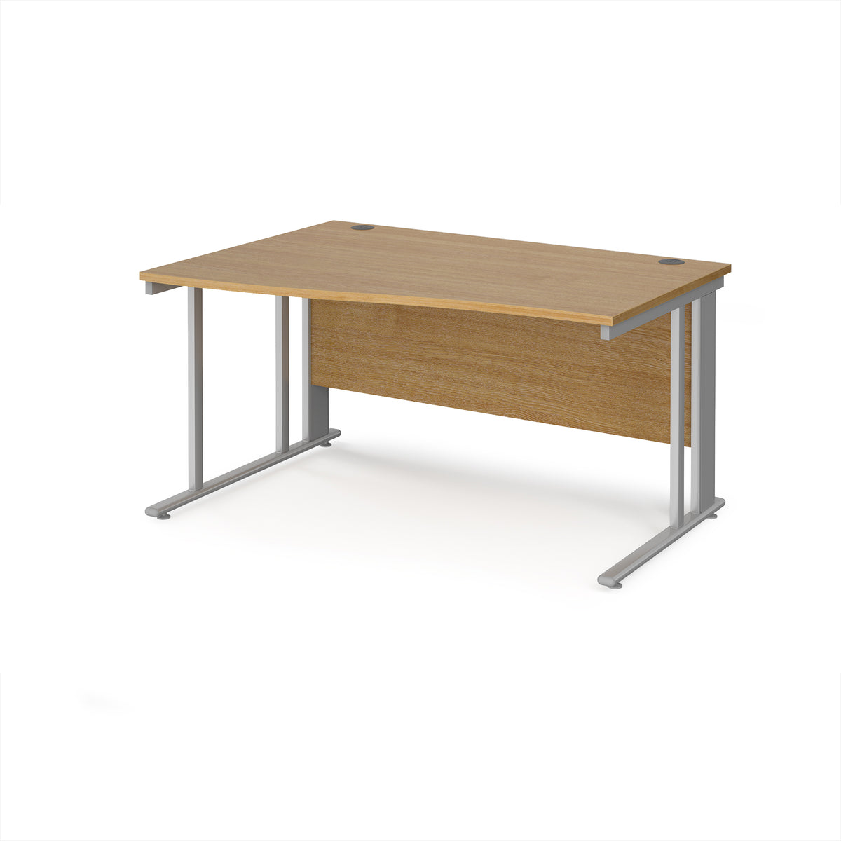 Maestro 25 left hand wave desk 1400mm wide - silver cable managed leg frame, Oak Top - view 1