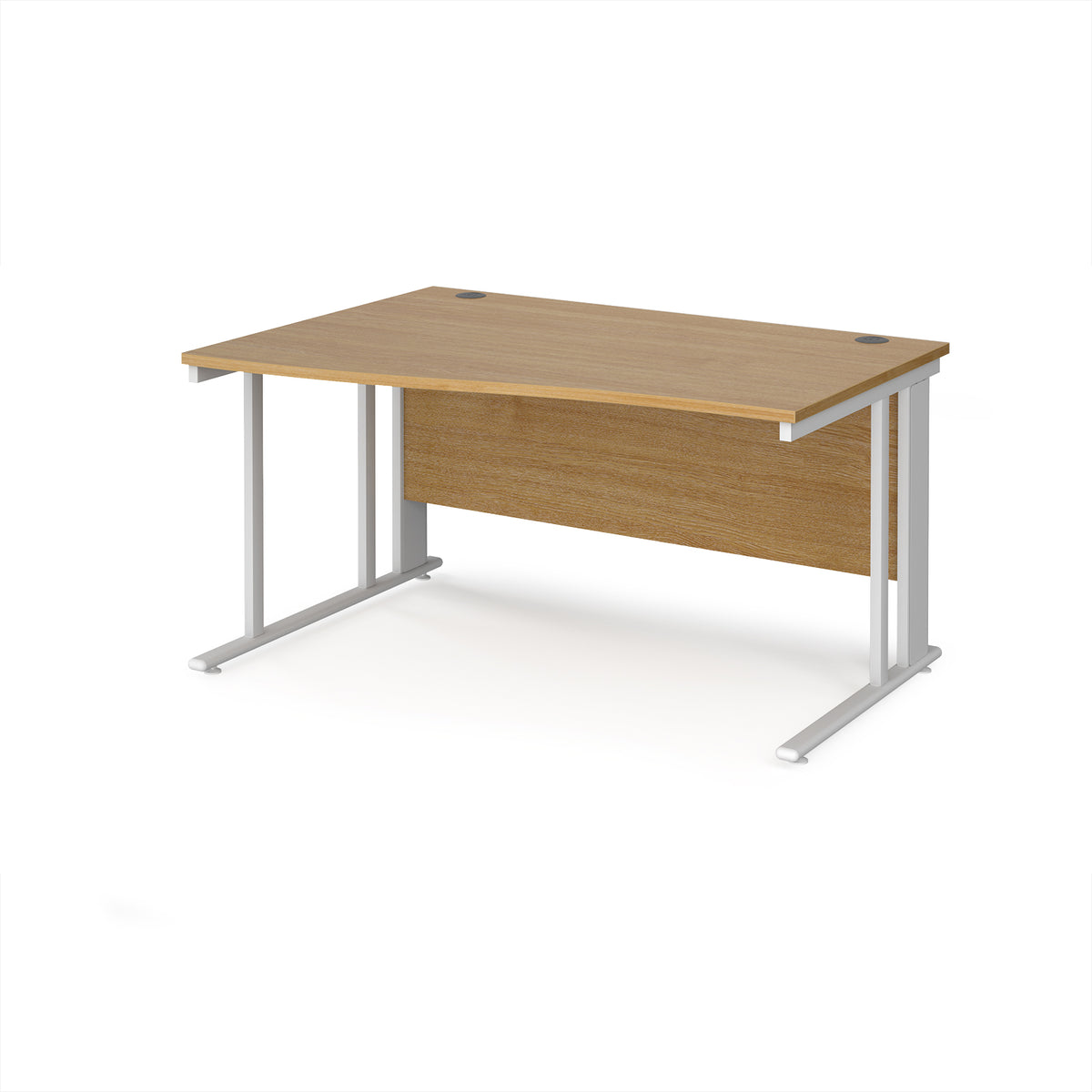 Maestro 25 left hand wave desk 1400mm wide - white cable managed leg frame, Oak Top - view 1