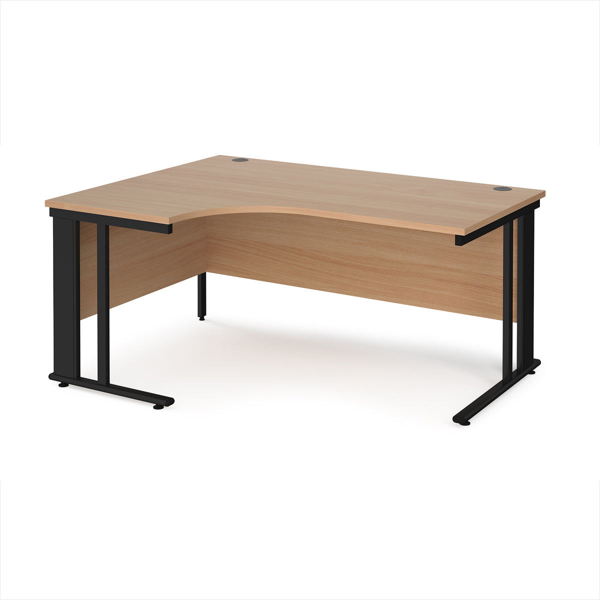 Maestro 25 left hand ergonomic desk 1600mm wide - black cable managed leg frame, Beech top - view 1