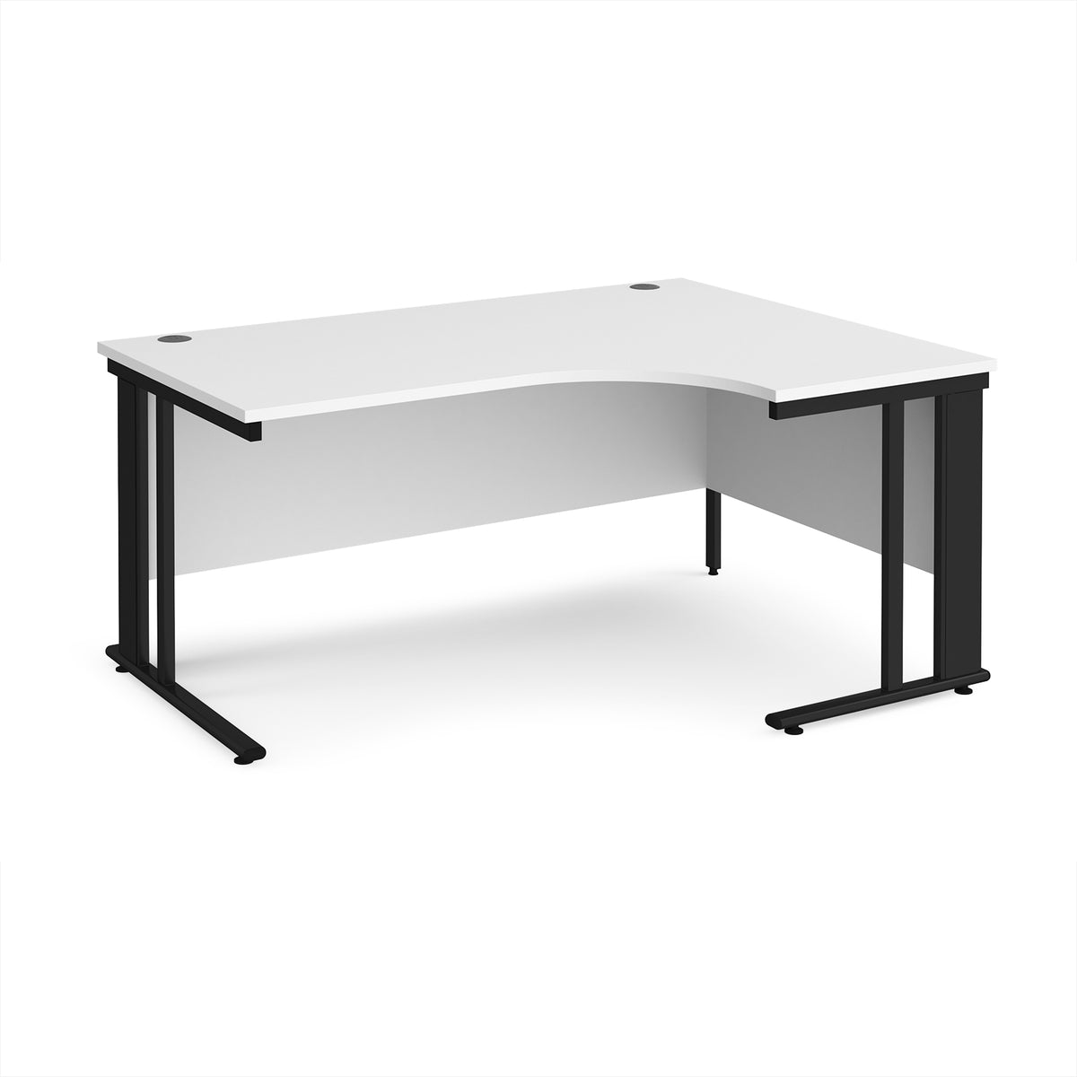 Maestro 25 right hand ergonomic desk 1600mm wide - black cable managed leg frame, White Top - view 1