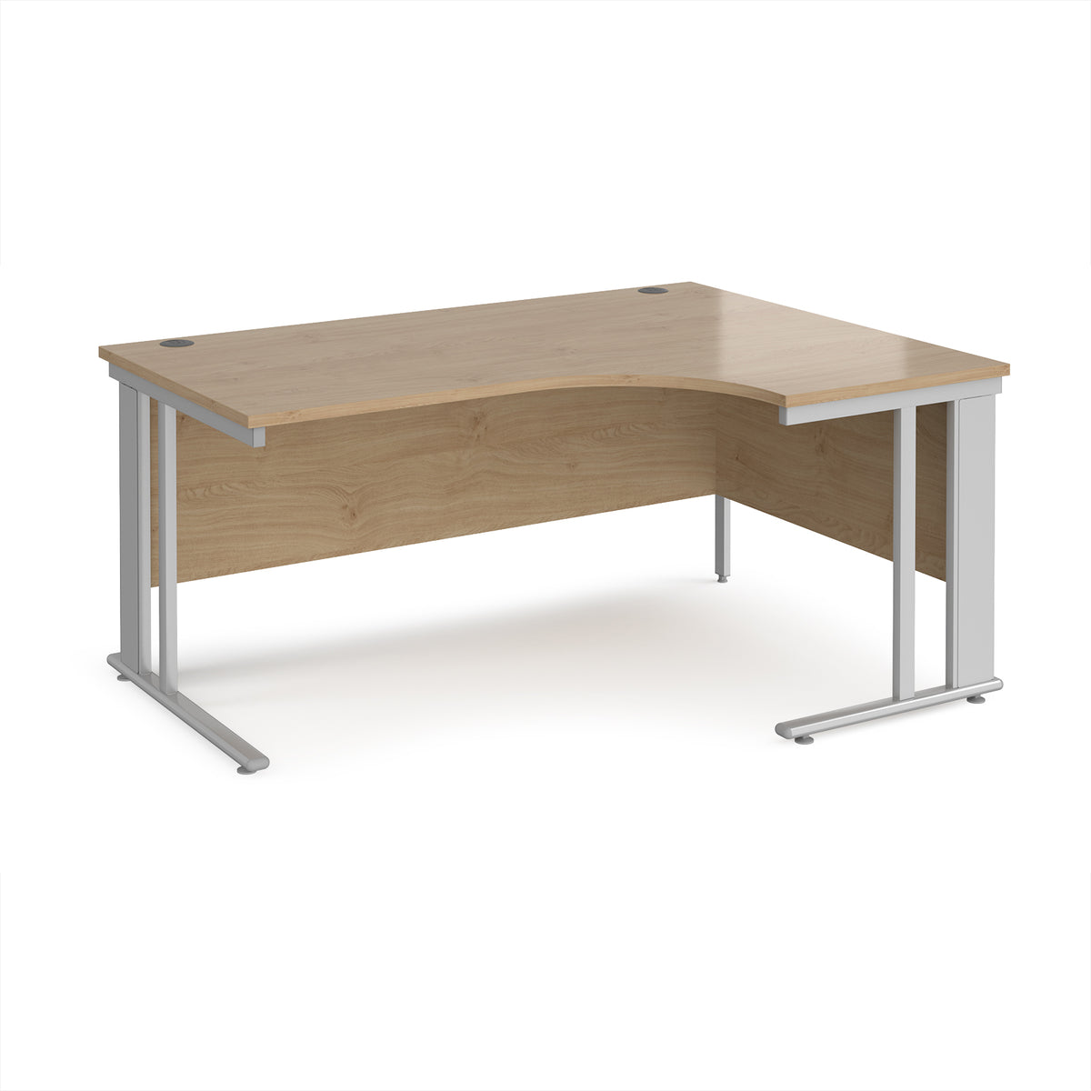 Maestro 25 right hand ergonomic desk 1600mm wide - silver cable managed leg frame, Kendal Oak Top - view 1