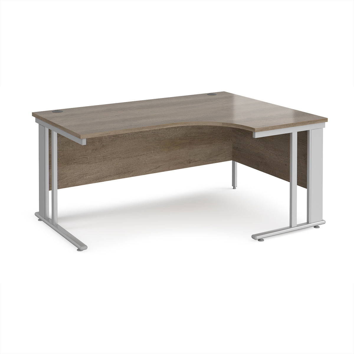 Maestro 25 right hand ergonomic desk 1600mm wide - silver cable managed leg frame, Nebraska Oak Top - view 1
