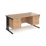 Maestro 25 straight desk 1600mm x 800mm with 2 and 3 drawer pedestals - black cable managed leg frame, Beech top - view 1