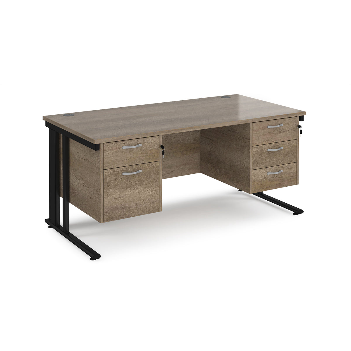 Maestro 25 straight desk 1600mm x 800mm with 2 and 3 drawer pedestals - black cable managed leg frame, Nebraska Oak Top - view 1