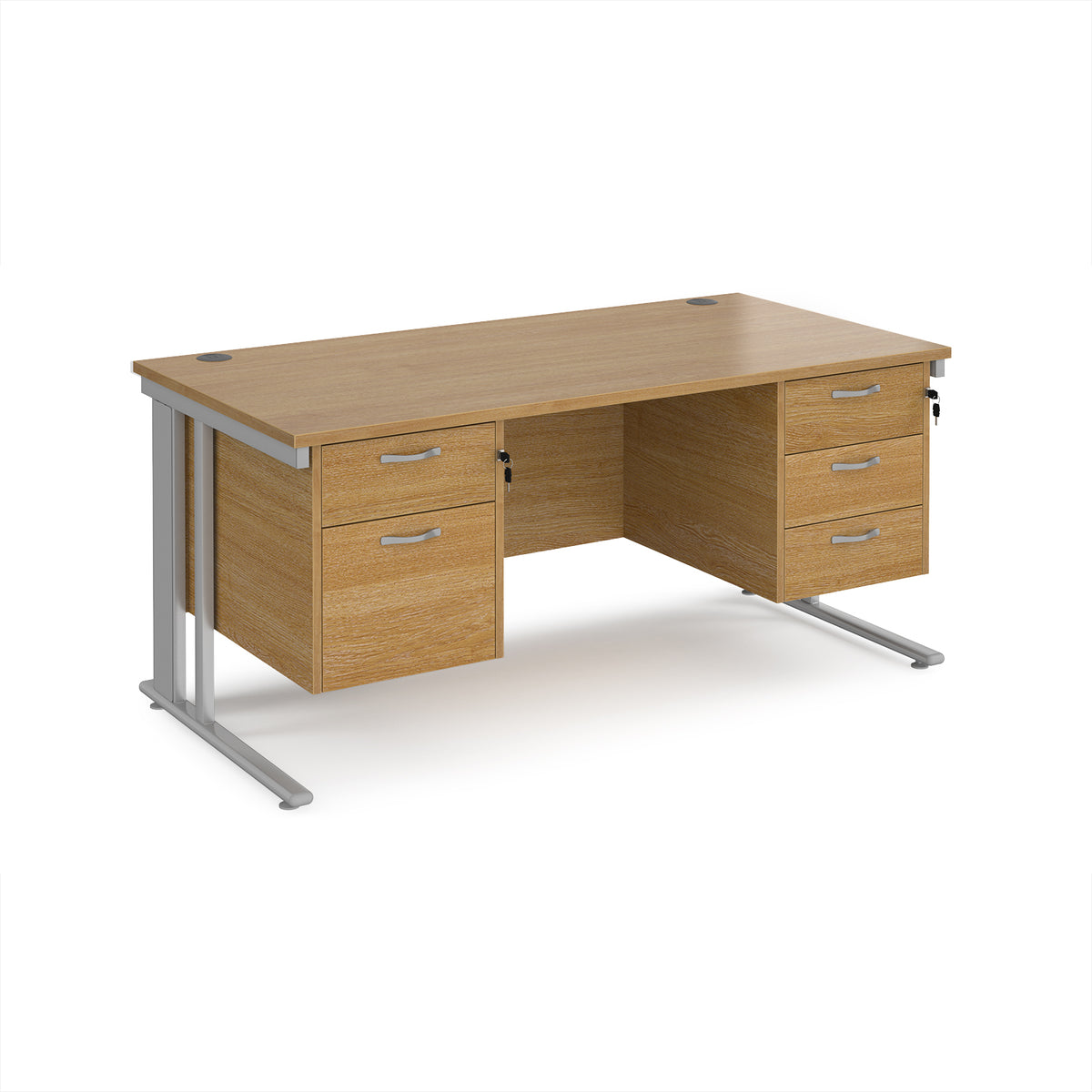 Maestro 25 straight desk 1600mm x 800mm with 2 and 3 drawer pedestals - silver cable managed leg frame, Oak Top - view 1