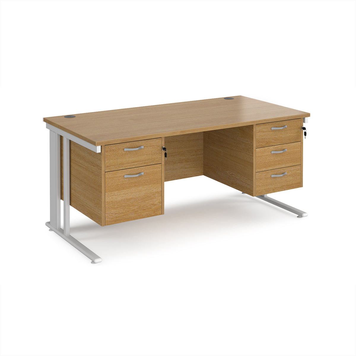 Maestro 25 straight desk 1600mm x 800mm with 2 and 3 drawer pedestals - white cable managed leg frame, Oak Top - view 1